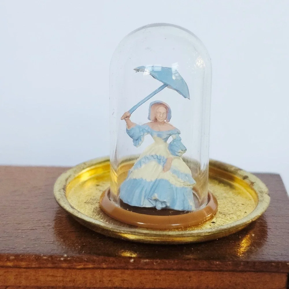 Vintage Dollhouse Miniature Accessories Books Cloche Tray Flower Basket 1:12 Set